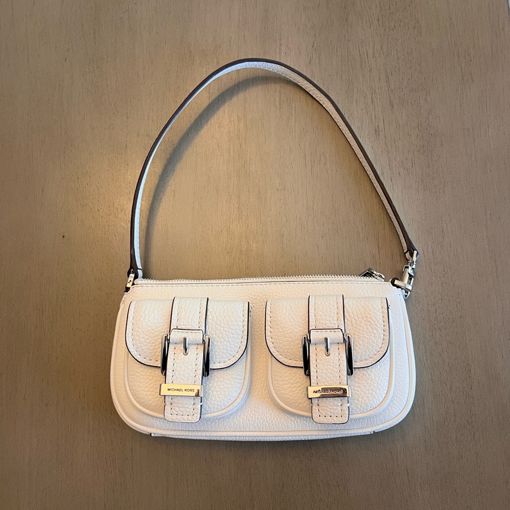 Michael Kors White Shoulder Bag with Silver Accents